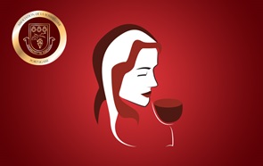 Logótipo da Associação dos Escanções de Portugal com grafismo de rosto de mulher e copo de vinho tinto