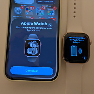 Apple watch 11 e telemóvel a sincronizar