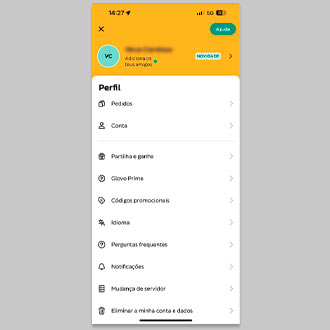 printscreen - serviço de entregas glovo online