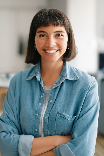 Rapariga sorridente de braços cruzados
