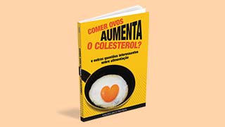 Capa do livro "Comer ovos aumenta o colesteriol?" sobre fundo laranja