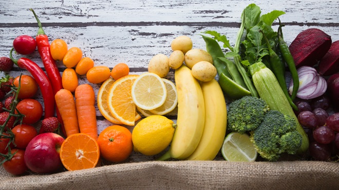 Conjunto de fruta e legumes