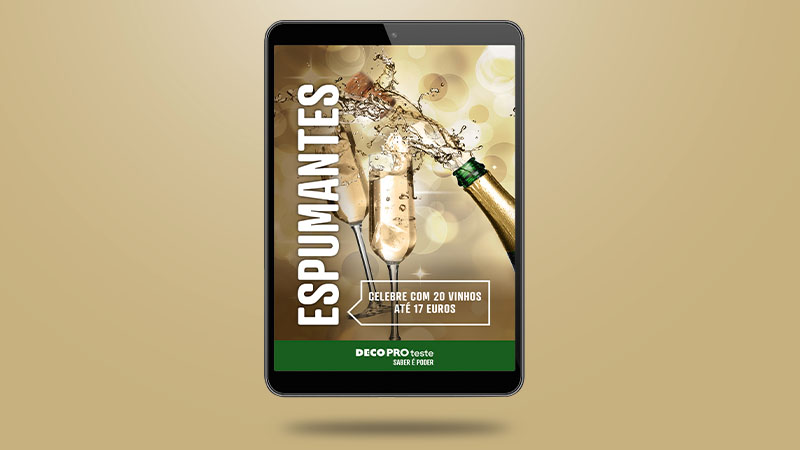 tablet sobre fundo dourado com imagem de ebook sobre vinhos espumantes 