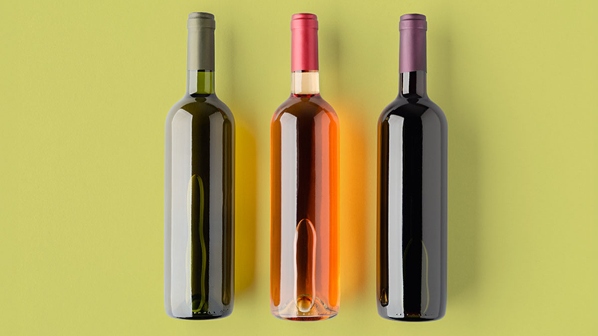 garrafas de vinho - tinto, rosé e branco