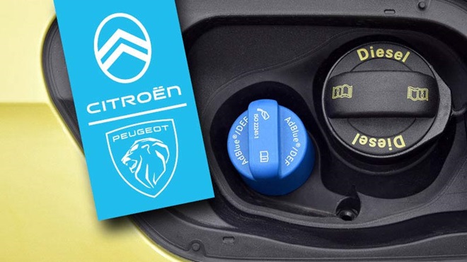 Tampas do depósito de AdBlue e gasóleo no automóvel citroën e peugeot