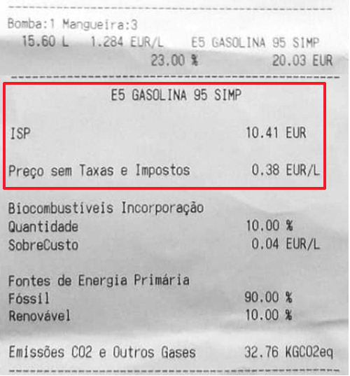 gasolina fatura detalhada