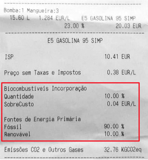 gasolina fatura detalhada