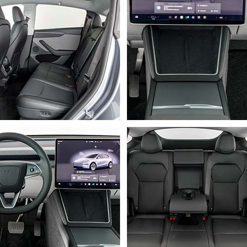 Interior do Tesla Model Y espaçoso, minimalista e com materiais de excelência.