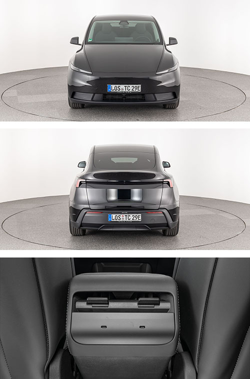 Diferen&ccedil;as mais not&oacute;rias do Tesla Model Y Standard est&atilde;o na frente, atr&aacute;s e nas consolas. Mas &eacute; um bom carro e custa menos 10 mil euros do que a vers&atilde;o Premium.