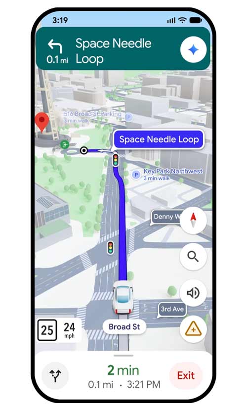 A inclusão de faixas de rodagem, semáforos, passadeiras e sinais no mapa aumenta a segurança e a confiança do condutor.