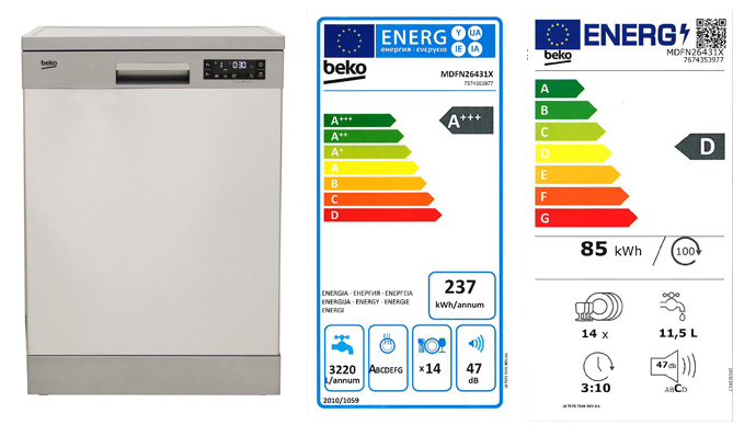 etiqueta energética nova da máquina de lavar loiça Beko MDFN26431X