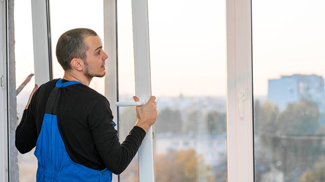 técnico a instalar uma janela