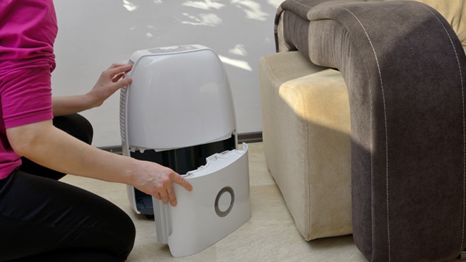 mulher a limpar desumidificador