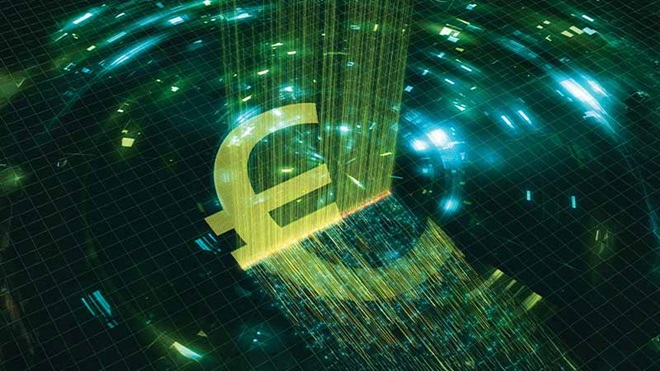 Euro digital num fundo escuro