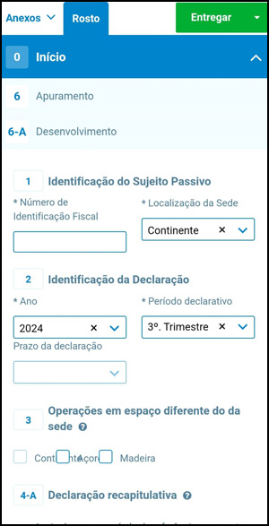 Printscreen da declaração trimestral de IVA