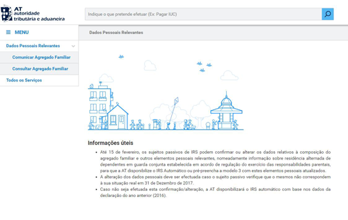 Página do site da Autoridade Tributária relativa à opção 'Consultar agregado familiar'