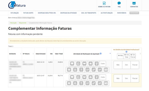 Printscreens website finanças - como validar faturas