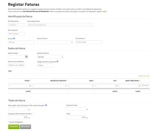 Printscreens website finanças - como validar faturas