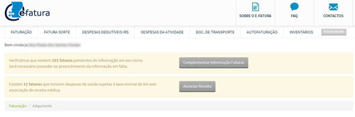 Printscreens website finanças - como validar faturas