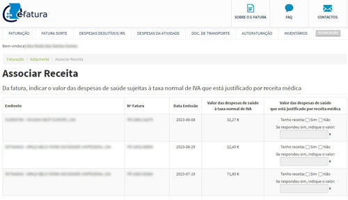 Printscreens website finanças - como validar faturas