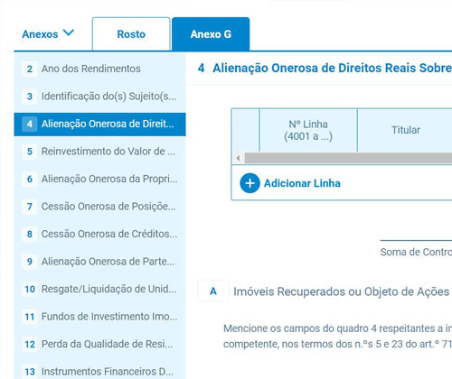Preenchimento do IRS online - Anexo G