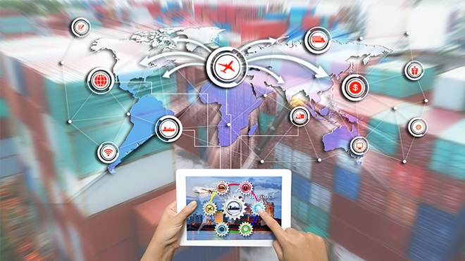 mapa mundial com setas que ilustram trocas comerciais