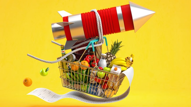 preços a subir no carrinho de compras 