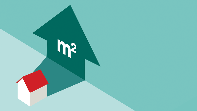 Casa com o símbolo do metro quadrado