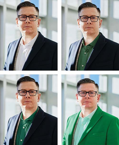 Quatro versões de fotografia de homem com cores diferentes