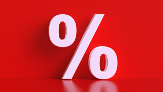 Símbolo de percentagem branco sobre um fundo vermelho