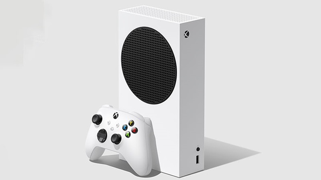 Consola Microsoft Xbox Series S com o comando à frente