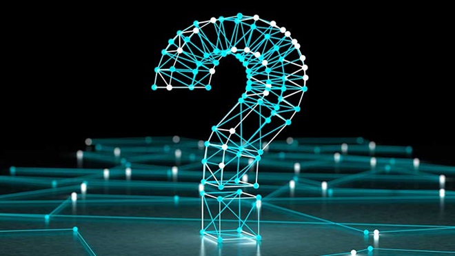 Ponto de interrogação em cenário de tecnologia