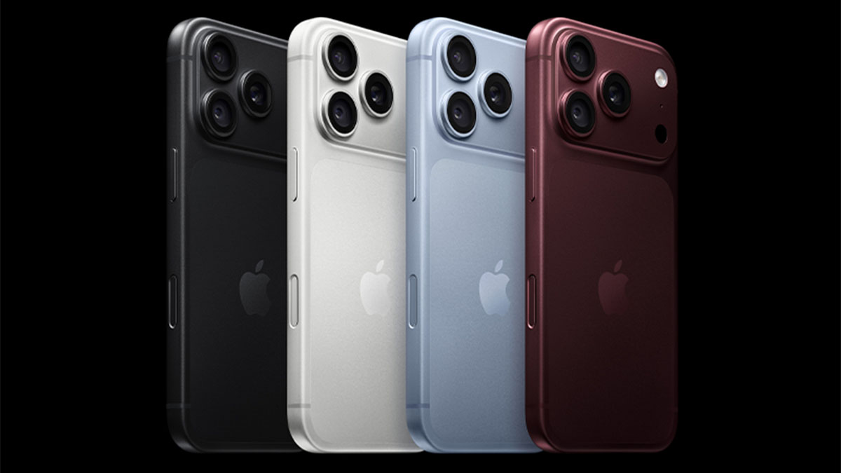 Quatro Apple iPhone 18 Pro de várias cores, sobre fundo preto 