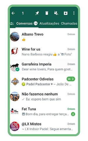 Escolha no menu superior a opção Afixar, com o pionés. A conversa fica no topo da lista, com a marca de um pionés.