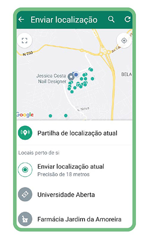 Selecione a opção Partilhar localização atual e escolha o tempo durante o qual pretende que o localizador fique ativo.