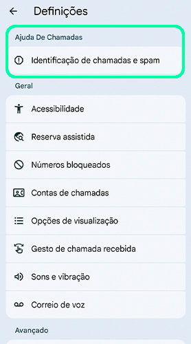screenshot indentificar spam em android