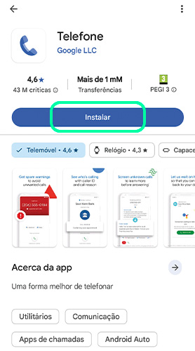 Screenshot instalar app google chamadas