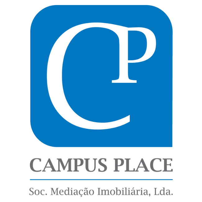 Logo Campus Place azul e branco.