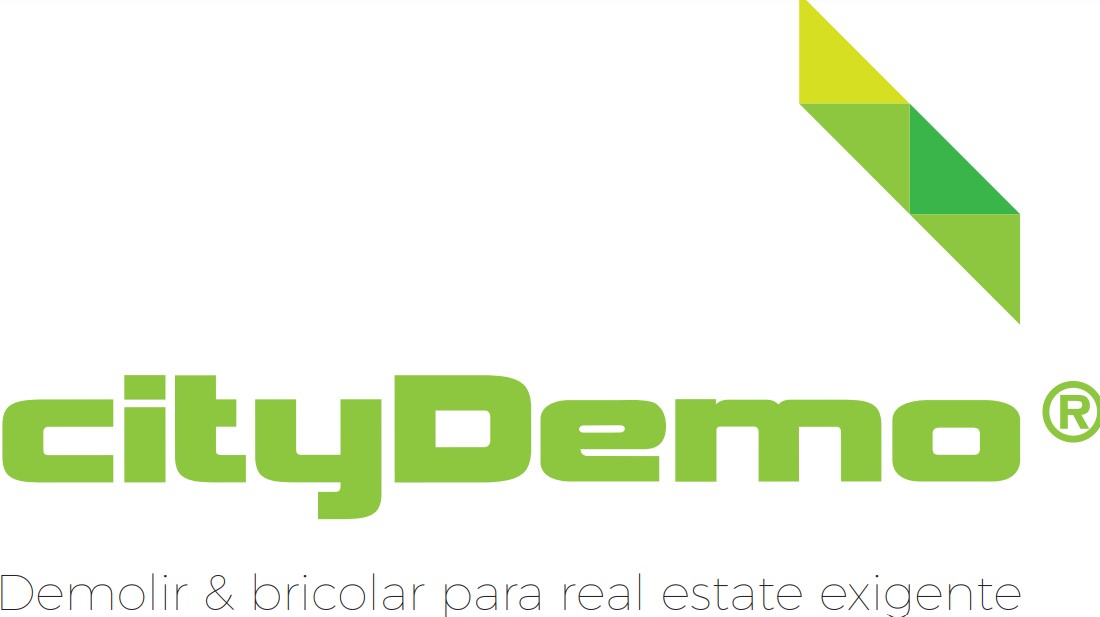Logo da empresa City Demo, com letras verdes em fundo branco.
