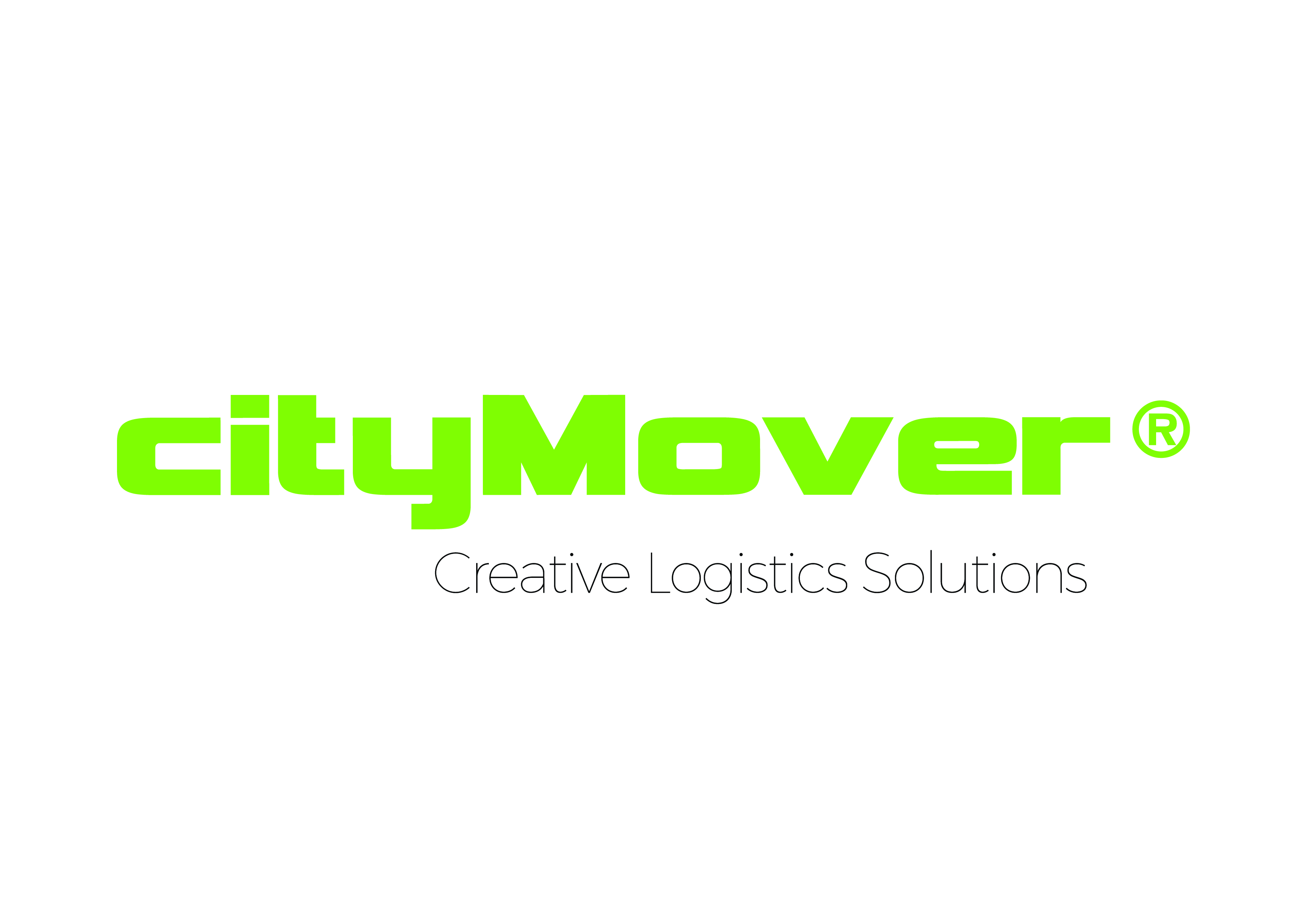 Logo da empresa City Mover, com letras verdes em fundo branco.