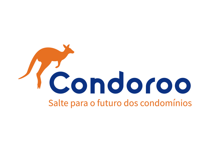 Logo da empresa Condoroo, azul e laranja em fundo branco.