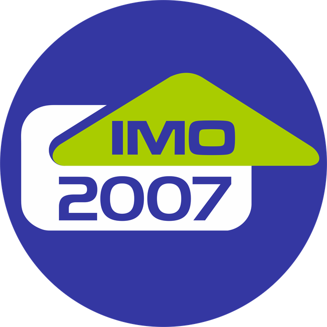 Logo da empresa IMO 207, em roxo, branco e verde.