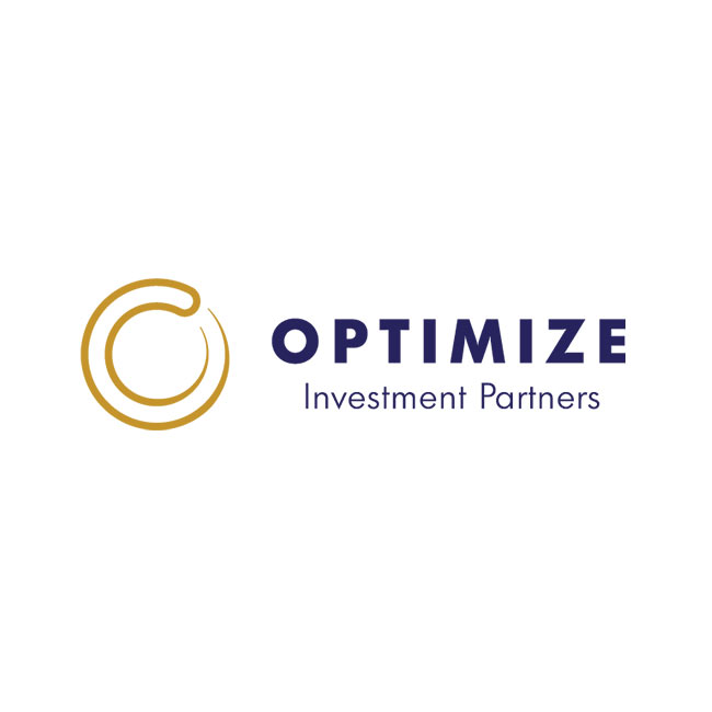 Logo da Optimize a azul e dourado em fundo branco.