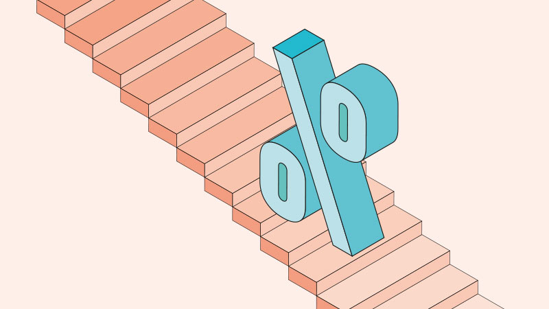 percentagem a descer escadas