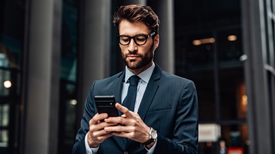 homem com telemóvel