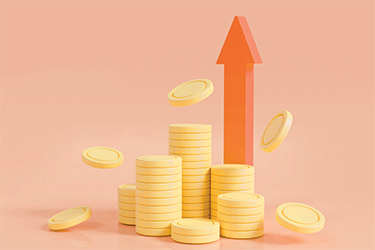 moedas e seta a subir